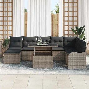 Conjunto de Sofá de Jardim de 9 Peças com Almofadas Cinza Vime Polirat