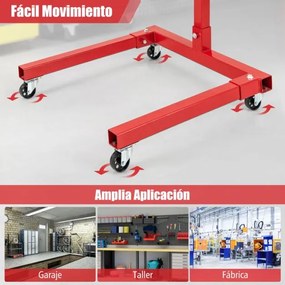 Suporte para motor com capacidade para 680 Kg 4 rodas resistentes com rotação de 360° e 4 braços ajustáveis Vermelho