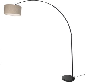 Candeeiro de Arco Moderno Preto com Base de Mármore e Abajur Bouclé Bege 50cm - XXL