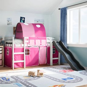vidaXL Cama alta para criança com túnel 80x200 cm pinho maciço rosa