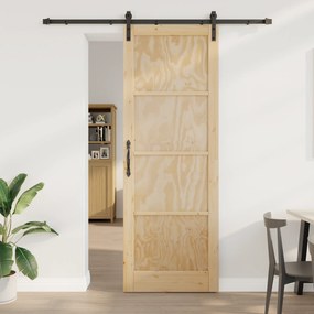 Porta de Correr vidaXL com Conjunto de Ferragens 83x232 cm Madeira Sól