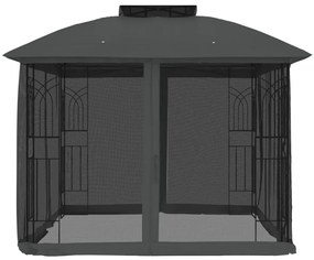 Gazebo c/ teto duplo/paredes de malha 2,94x2,94 m aço antracite