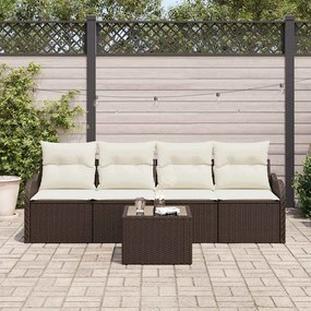 Conjunto de Sofás de Jardim de 5 Peças com Almofadas Marrom em Rattan