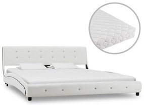 Cama com colchão 160x200 cm couro artificial branco