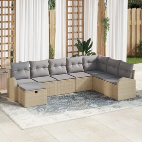 Conjunto de Sofá de Jardim de 8 Peças com Almofadas Bege Rattan Polipr