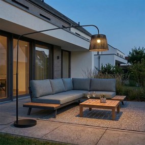 Candeeiro de pé para exterior Japandi preto com abajur de corda IP44 - Arc Jayla