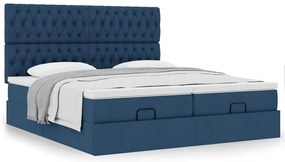 Estrutura de cama otomana com colchões 200x200cm tecido azul