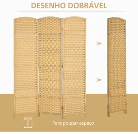 Biombo Dobrável de 3 Painéis Divisor de Ambientes 135x180 cm Ecrã de Privacidade de Polipropileno Madeira