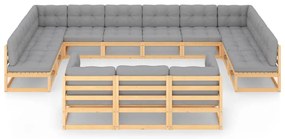 13 pcs conjunto lounge de jardim c/ almofadões pinho maciço