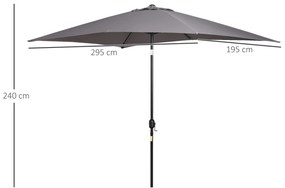 Outsunny Chapéu de Sol de Alumínio 200x300x240cm Chapéu de Sol Retangular de Jardim Inclinável com Manivela e Mastro Desmontável para Terraço Piscina Pátio Exterior Cinza