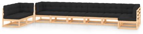 vidaXL 9 pcs conj. lounge jardim c/ almofadões antracite pinho maciço