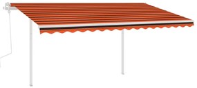 Toldo retrátil manual com luzes LED 4,5x3,5m laranja e castanho