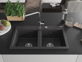 Mexen Hektor lava-loiça de granito 2-cubas 800 x 480 mm, preto salpicado, sifão cromado - 6521802000-76