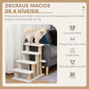 Escada para Gatos de 4 Níveis Coberta de Pelúcia Suave Poste de Juta Bola Pendurada Arranhador para Gatos 60x40x64 cm Branco