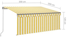 Toldo retrátil manual com estore/LED 3,5x2,5 m amarelo e branco