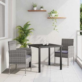 vidaXL Conjunto de Jantar de Jardim de 3 Peças com Almofadas Cinza Rattan PE