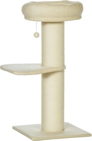 Arranhador para gatos com arranhador de sisal natural, 2 plataformas, cesto de observação, brinquedo com bola suspensa e peluche bege