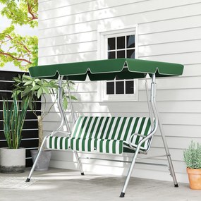 Baloiço de jardim de 3 lugares 170 C x 110 L x 153 A cm, baloiço de exterior com teto e inclinação ajustável, padrão às riscas, verde