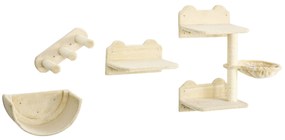 PawHut Prateleiras Parede Gatos 4 Peças Rede Plataforma Semicircular Salto Poste Sisal Confortável Resistente Bege | Aosom Portugal