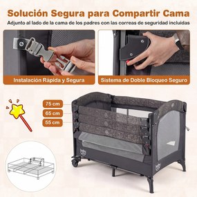 Berço Parque para Bebé 4 em 1, 110 x 68 x 55-75 cm, Dobrável, Cinzento