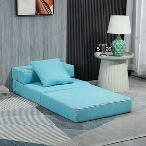 Poltrona-sofá-cama convertível de 1 lugar com 1 almofada com capa removível, tecido azul