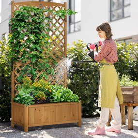 Outsunny Floreira de Jardim com Treliça Caixa de Plantio com Suporte para Plantas Trepadeiras para Cultivo de Plantas Flores para Pátio Terraço Varanda 90x45x180cm Madeira