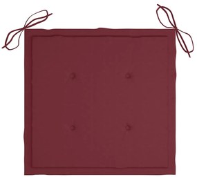 Cadeiras jardim c/ almofadões vermelho tinto 2 pcs teca maciça