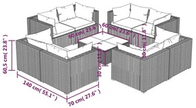 9 pcs conjunto lounge de jardim c/ almofadões vime PE preto