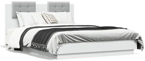 Estrutura de cama com cabeceira e luzes LED 140x190 cm branco