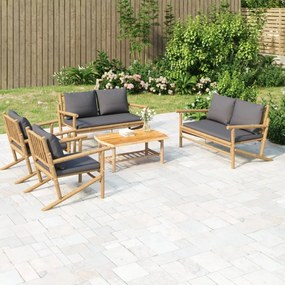 vidaXL 5 pcs conjunto lounge jardim bambu c/ almofadões cinza-escuro