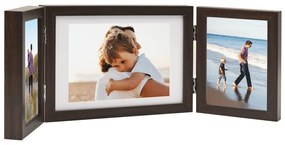 vidaXL Moldura com três dobras 28x18 cm+2x(13x18 cm) castanho-escuro