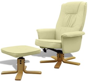 vidaXL Poltrona com repousa pés couro artificial creme/branco