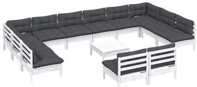 13 pcs conj. lounge de jardim c/ almofadões pinho maciço branco