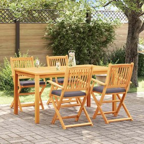 Cadeiras de Jardim Dobráveis vidaXL com Almofada Cinza 4pcs de Madeira Maciça de Acácia