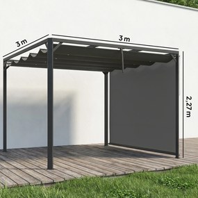 Pérgola de Jardim de Alumínio 3x3 m com Teto Retrátil e Lateral Enrolável UPF30+ Pérgola para Exterior Cinza