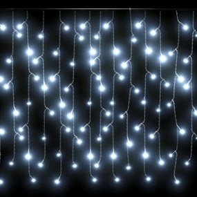 Cortina luzes pingente gelo 10m 400 LED 8 funções branco frio