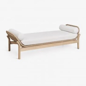 Divã Em Madeira De Acácia E Corda Trançada Karvia Marrom Acácia Claro & Tecido Branco - Sklum