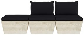 3 pcs conjunto lounge de paletes + almofadões madeira de abeto