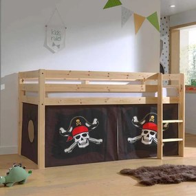 Cama alta de Criança PINO 90 x 200 cm + estrado + escada + cortina Piratas das Caraíbas Natural