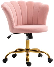 HOMCOM Cadeira de escritório em veludo, cadeira de maquiagem com encosto em pétala, altura ajustável, 69 x 64 x 80-90 cm, rosa | Aosom Portugal