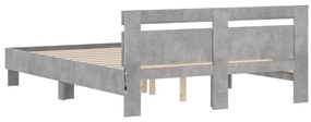 Estrutura cama cabeceira e luzes LED 140x190cm cinzento cimento