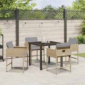 Conjunto de Jantar de Jardim com 5 Peças e Almofadas Beje em Rattan Si