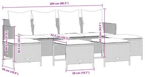 5 pcs conjunto sofás de jardim com almofadões vime PE preto