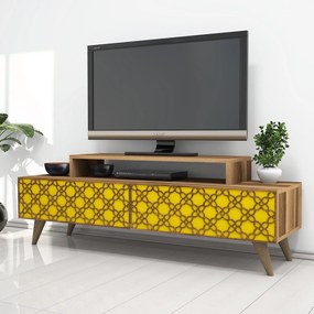 Móvel TV City – Nogueira e Amarelo – 140x48,8x41,8 cm