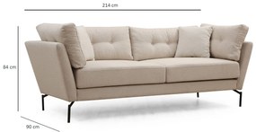 Sofá de 3 Lugares Mapa – Creme – 214 cm x 90 cm x 84 cm