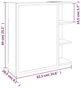 Armário espelhado 62,5x20,5x64 cm derivados madeira cinza