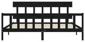 Estrutura de cama com cabeceira 200x200 cm madeira maciça preto