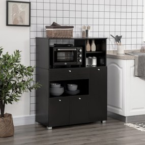 Aparador Auxiliar para Microondas Buffet de Cozinha com 2 Armários com Portas 1 Gaveta e Prateleiras 90x40x120 cm Preto
