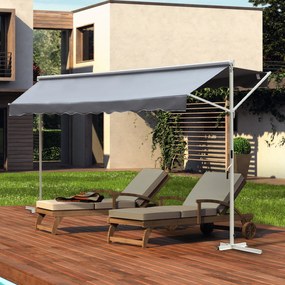 Toldo de pé 300x300x250 cm com manivela ângulo ajustável portátil para jardim terraço pátio cinza