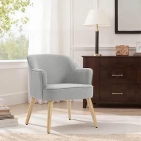 Poltrona Estilo Nórdico Estofada em Linho com Pés de Madeira para Dormitório Escritório Estúdio 64,5x65x79,5 cm Cinzento